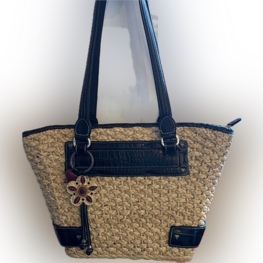 Brighton woven straw and leather purse